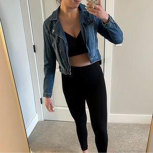 Slanted Zip Cropped Jean Jacket